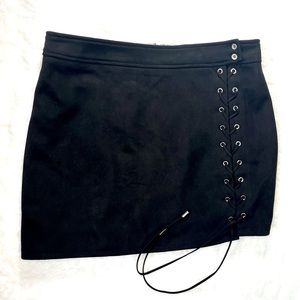 Dance & Marvel Black Suede Lace Up Mini Skirt in L